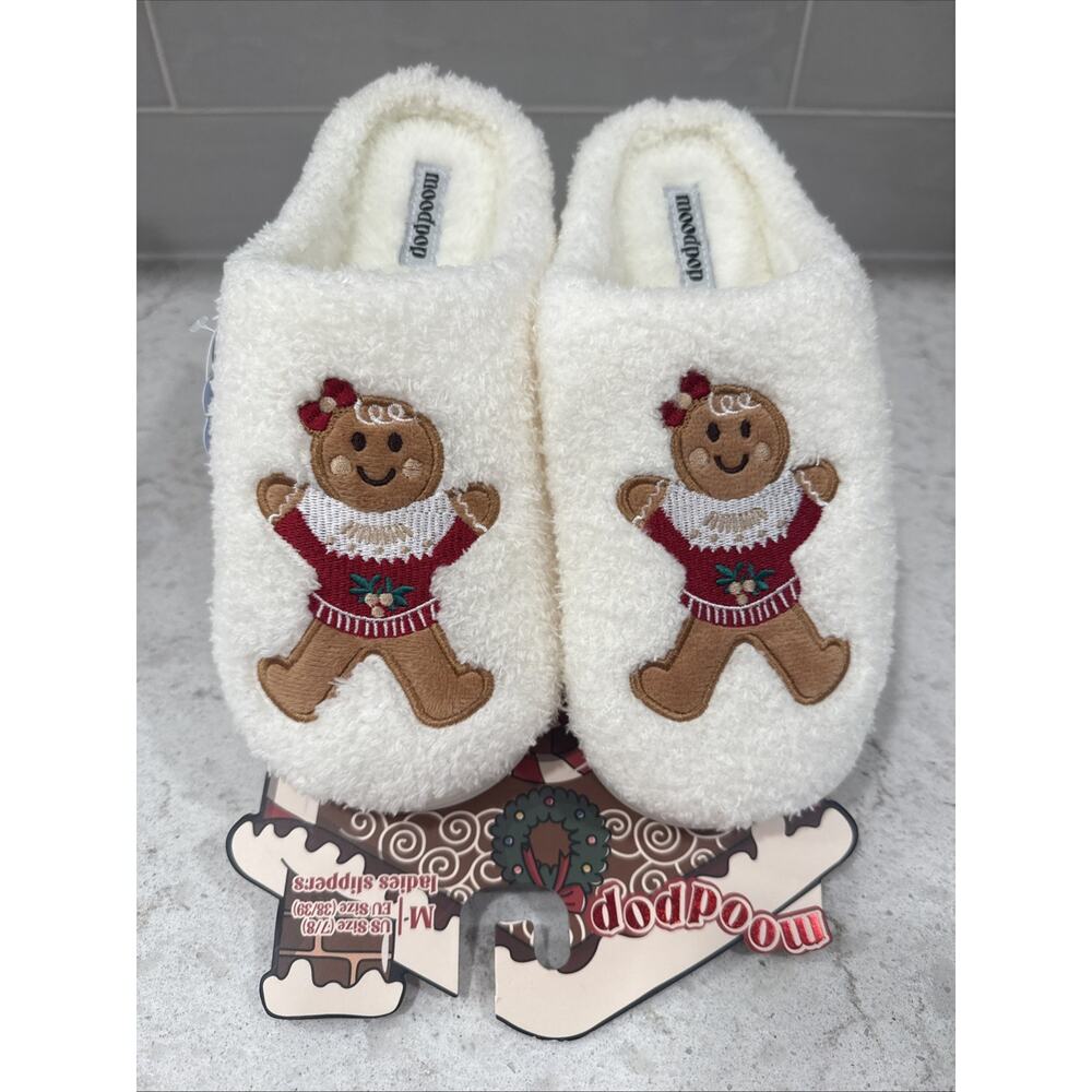 GINGERBREAD Ladies Med 7/8 Memory Foam Hood Back Slippers House Shoes NEW